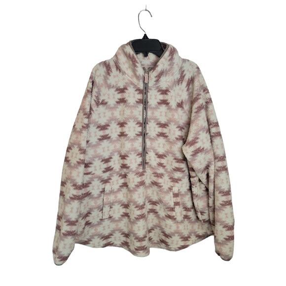 Maurices Pink Geometric 1/2 Zip Sherpa Pullover Sweatshirt Women's Plus Size 2X - Picture 1 of 12